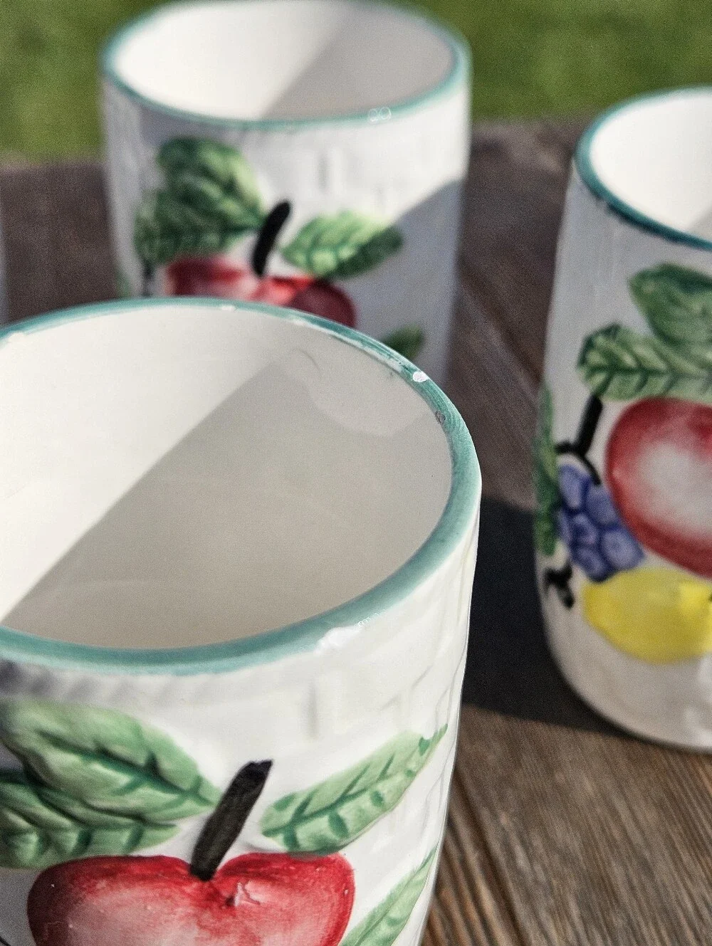 Set of 5 Vtg Japanese Ceramic Juice Cups Tumblers Basket Weave Fruit MCM Japan